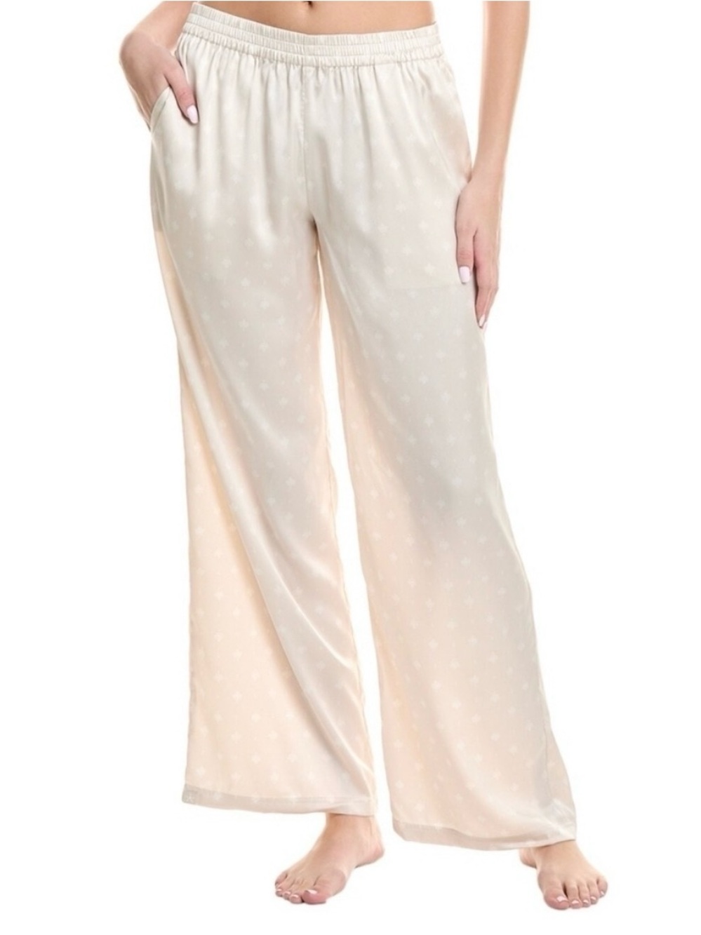 Barefoot Dreams Washed Satin Wide Leg Pants M Stone Scattered Paisleys